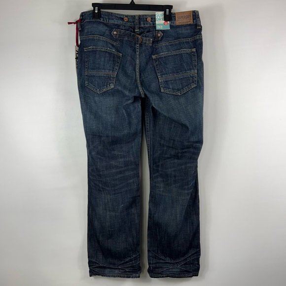 Superdry Mens Spirit Slouch Classic Straight Jeans Blue Wash Denim Zip 32 New - Picture 2 of 12